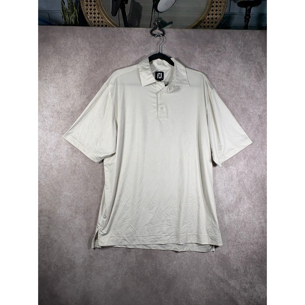 FootJoy Polo Shirt Mens Large Beige Houndstooth Performance Short Sleeve Golf